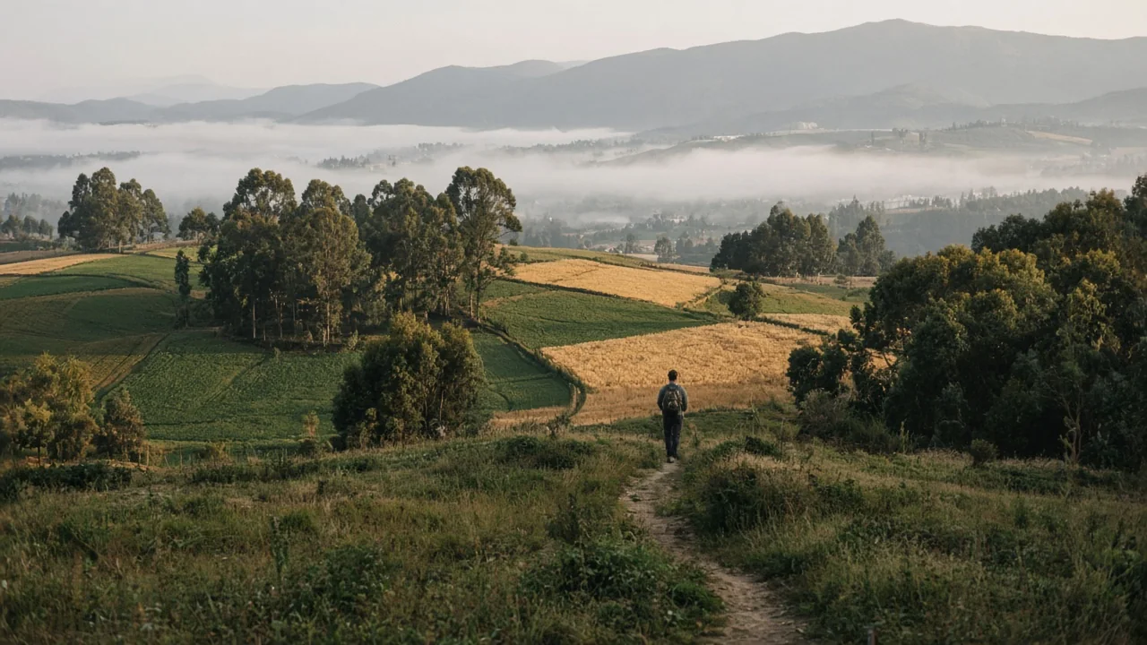 Trail through Andean farm fields near Isinliví