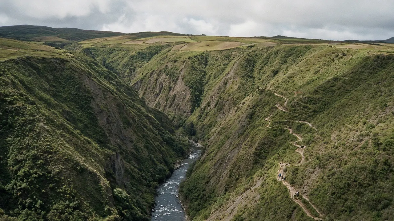 Hikers descending switchbacks into the Toachi canyon