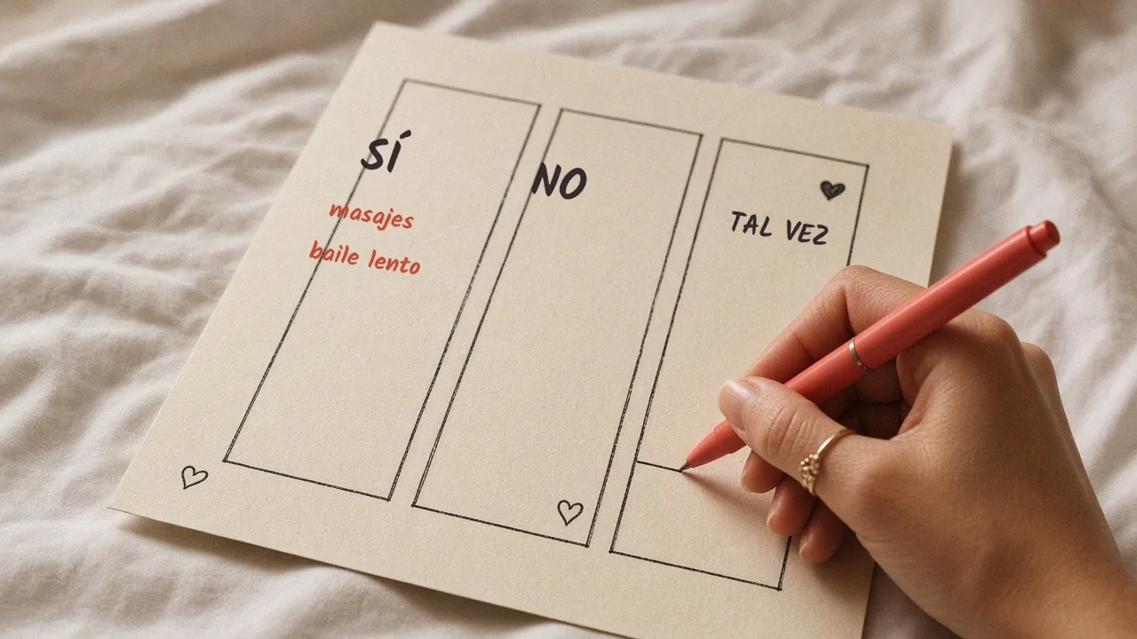 Lista escrita a mano con columnas de sí, no y tal vez